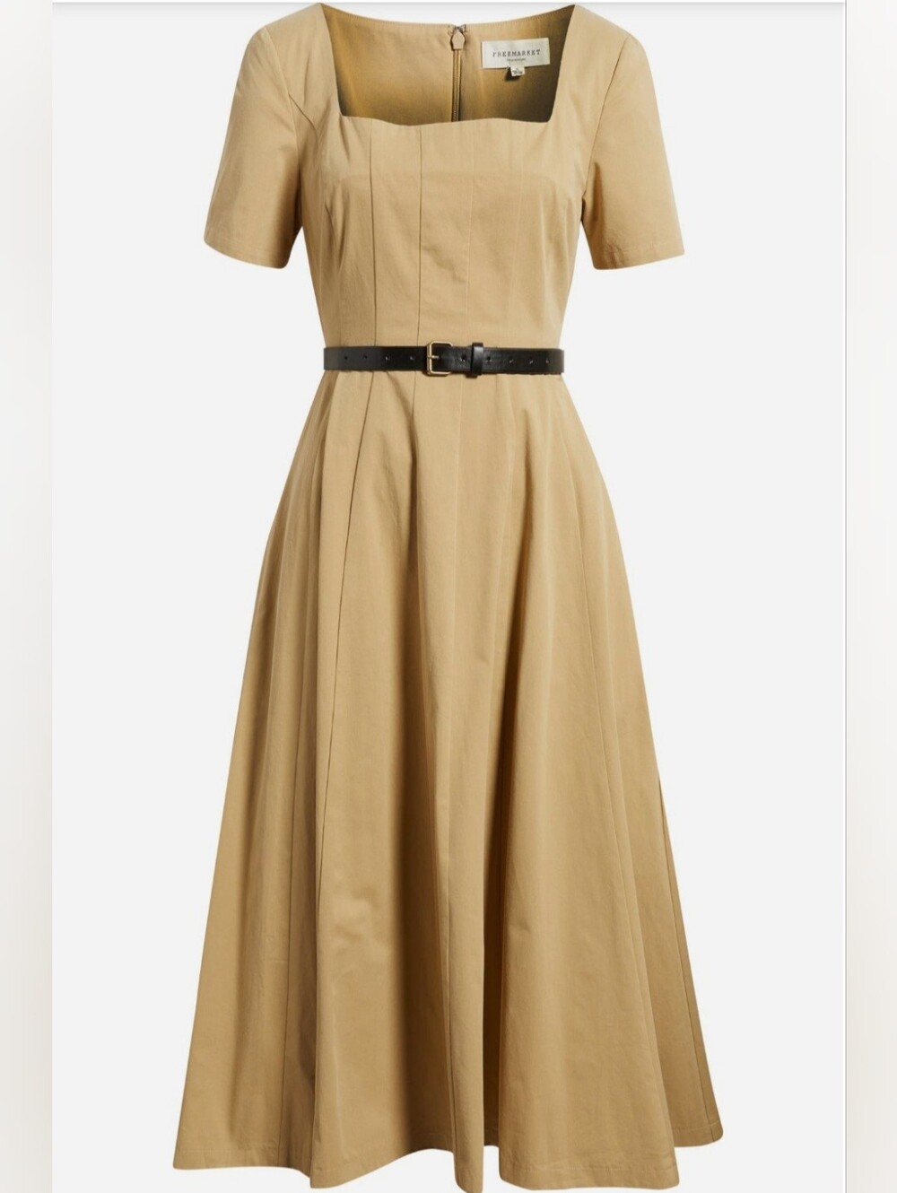 Sleeve Midi Dress in Tan cotton